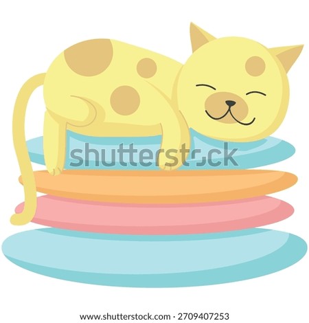 Cat sleeping on pillow stack vector icon cartoon