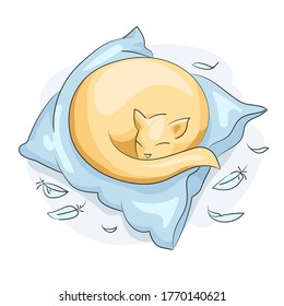 Gato durmiendo en una almohada. Ilustración vectorial.