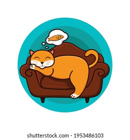 Cat sleeping on sofa and dreaming design cartoon character vector