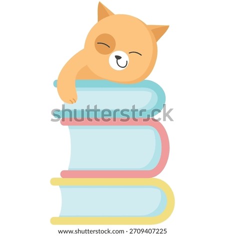 Cat sleeping on stacked book vector icon cartoon