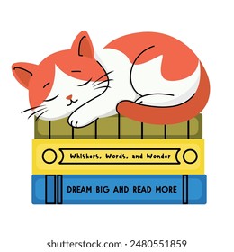 A cat sleeping on top of the books illustration vector