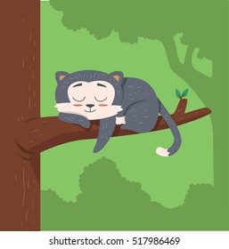 Cat sleeping on tree