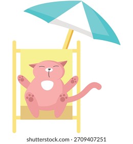 Gato que duerme en el Vector de la playa, icono del tiempo de relajación