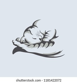 Cat sleeping. Vector illustration. Sleeping cat icon in cartoon style isolated on gray background. Flat design  style. Sleep and rest symbol stock vector illustration.