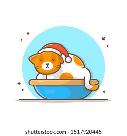 Cat Sleeping In Winter Season Vector Icon Illustration. Cat And Scarf, Bed, Winter Icon Concept White Isolated. Flat Cartoon Style Suitable for Web Landing Page, Banner, Sticker, Background