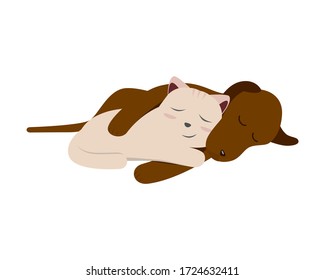 
Cat Sleeps with Dog Calmly and Peacefully Illustration