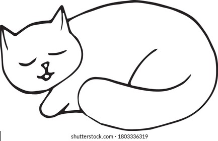 cat sleeps hand drawn in doodle style. single element for design icon, sticker, poster, card, tattoo. vector, scandinavian, hygge, monochrome. pet, animal cozy home