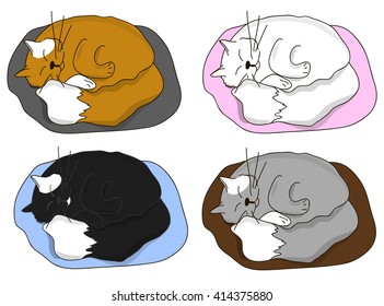 The cat sleeps on the Mat - vector illustration in cartoon style. Pet Napping.