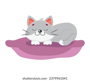 Cat sleeps on the pillow. Cute hand draw Sleeping cat. Pet. Coziness and comfort. Hand draw Vector illustration.