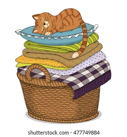 The cat sleeps on a pillow. Vector illustration.