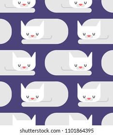 Cat sleeps pattern seamless. Sleeping pet ornament. Vector illustration