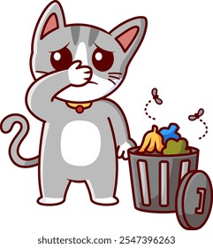 gato huele mal de la Ilustración vectorial de basura apestosa Icon. Estilo plano de la historieta