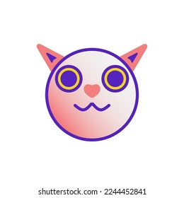 Cat smile emoticon emoji multicolored gradient funny line vector illustration. The head of a cat with a mustache. Bright colored elements animal. Isolated doodle on a white background.