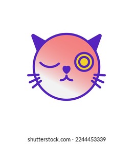 Cat smile emoticon emoji multicolored gradient funny line vector illustration. The head of a cat with a mustache. Bright colored elements animal. Isolated doodle on a white background.
