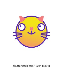 Cat smile emoticon emoji multicolored gradient funny line vector illustration. The head of a cat with a mustache. Bright colored elements animal. Isolated doodle on a white background.