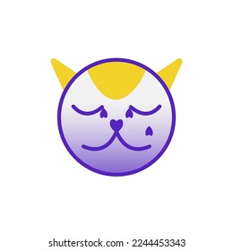 Cat smile emoticon emoji multicolored gradient funny line vector illustration. The head of a cat with a mustache. Bright colored elements animal. Isolated doodle on a white background.