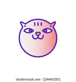 Cat smile emoticon emoji multicolored gradient funny line vector illustration. The head of a cat with a mustache. Bright colored elements animal. Isolated doodle on a white background.