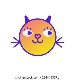 Cat smile emoticon emoji multicolored gradient funny line vector illustration. The head of a cat with a mustache. Bright colored elements animal. Isolated doodle on a white background.