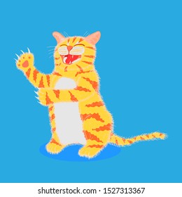 cat smile for request something from owner and sitting on pastel blue color background. vector illustration eps10