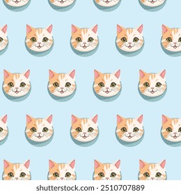 Cat smile seamless pattern kitten head