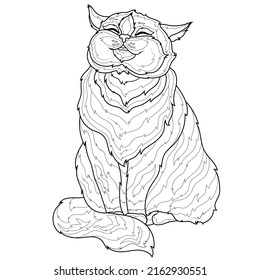 
Cat smiles.Coloring book antistress for children and adults. Illustration isolated on white background.Zen-tangle style.