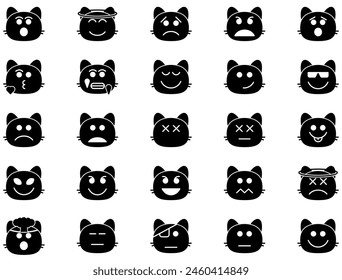 Cat Smiley Glyph Icon Smiley Face Emoji pictogram symbol visual illustration Set