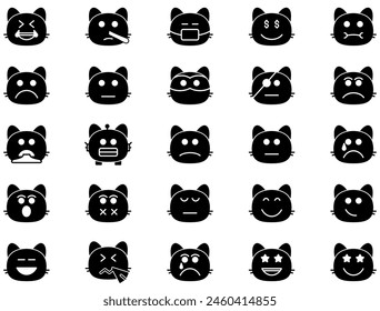 Icono de glifo de gato sonriente Cara sonriente Emoji pictograma símbolo ilustración visual Set