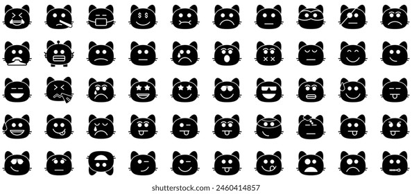 Cat Smiley Glyph Icon Smiley Face Emoji pictogram symbol visual illustration Set
