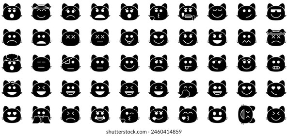 Cat Smiley Glyph Icon Smiley Face Emoji pictogram symbol visual illustration Set