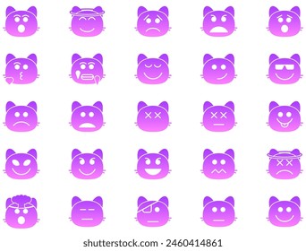 Icono de glifo de gato sonriente Cara sonriente Emoji pictograma símbolo ilustración visual Set