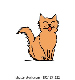 Cat smiling, singing and sitting. Colorful outline on white background. Picture can be used in greeting cards, posters, flyers, banners, logo, further design etc. Vector illustration. EPS10