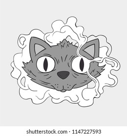 Cat in the smoke vector illustration