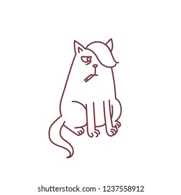 Cat smoking cigarette teen problems with nicotine concept bad habit status social smoking emo doodle sketch vector illustration isolated on white background