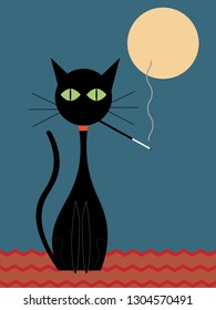 Cat smoking on the roof