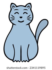 Cat. Smoky pet cute squint. Color vector illustration. Mustachioed animal with a tail. Cartoon style. The kitten closed its eyes. Isolated background. Idea for web design.