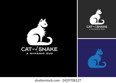 Diseño de logotipo de gato y serpiente adecuado para tiendas de mascotas, clínicas veterinarias u organizaciones de conservación de la vida silvestre que buscan una marca única y llamativa.