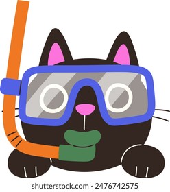 Cat In Snorkeling Mask Vector Illustration