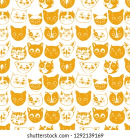 cat snouts, cat breeds, seamless vector pattern on white background