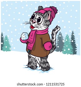 cat with snowball