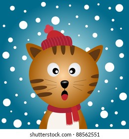 Cat with snowy background