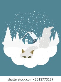 Cat in Snowy Winter Scene - Perfect for Seasonal Designs, Holiday Cards, or Winter-Themed Art