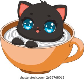 Cat Soaking In Milk Cup Cartoon Vector