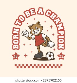 Cat Soccer Retro and Vintage Logo Mascot