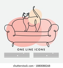 cat in sofa scene one line style icon vector illustration design