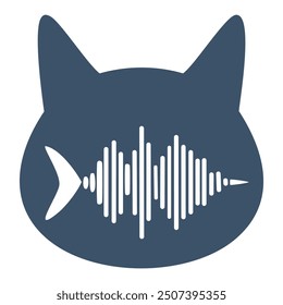 Cat sound wave fish logo design. Modern and minimalist logo design featuring a cat silhouette with a sound wave and fish inside, ideal for a brand or business related to audio, music, or pets.