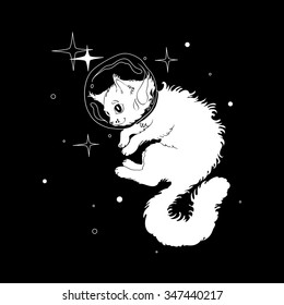 Cat in space #1, white on black