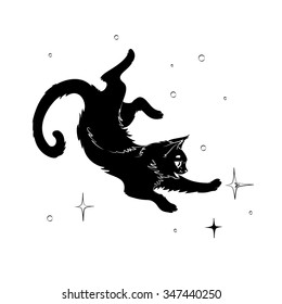 Cat in space #2, black on white