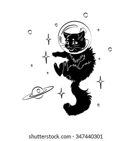 Cat in space #3, black on white