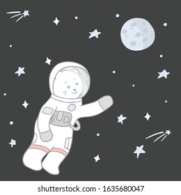 Cat in space. Cat astronaut and the Moon. Vector illustration for posters, cards, t-shirts.