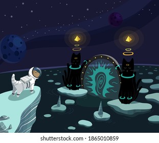 cat space gate and dog cosmonaut